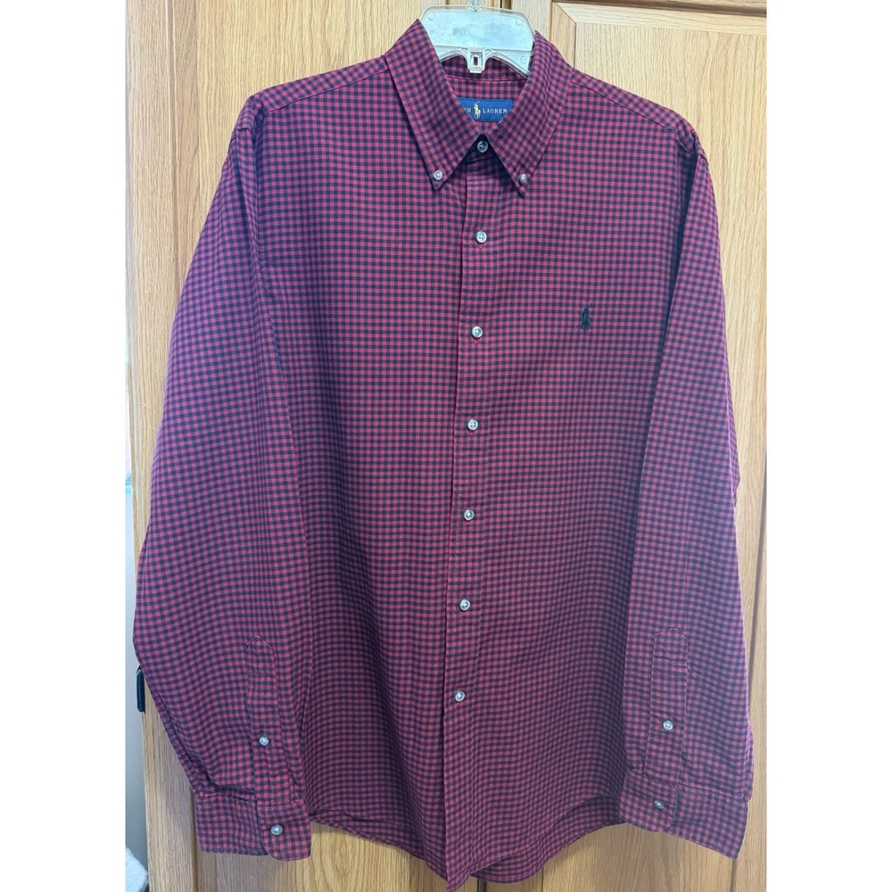 Polo Ralph Lauren Men's Classic Fit Red/Black Check Button Down Shirt - Size L